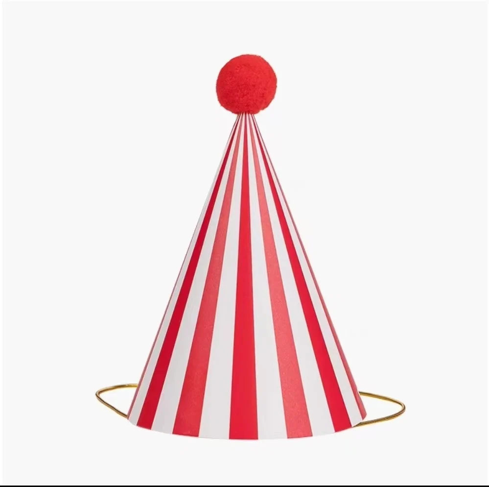 Pompon Printed Party Birthday Hats for Children Custom Paper Cute Hats Party Decor