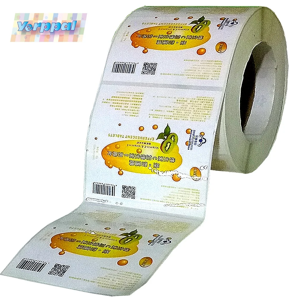 
CMYK Custom Printing Adhesive Label for Packing Bottle of Vitamin C Effervescent Tablet Medical Sticker 