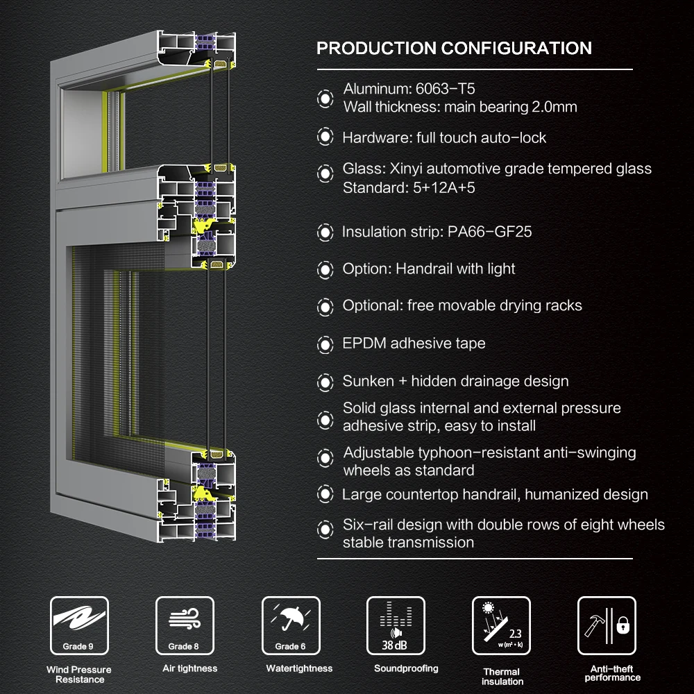 CASALANDER Custom Commercial Windows High End Large Tempered Glass Aluminium System Windows Glass Casement