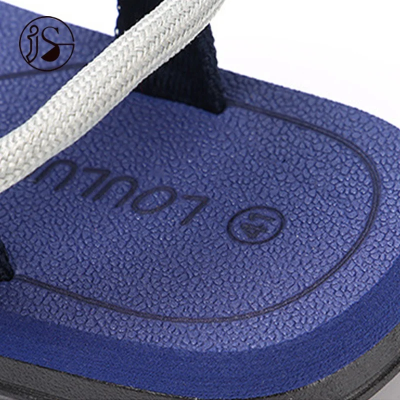 Striped color sandals men matching non-slip men sandals round rope ribbon elastic sandals for men