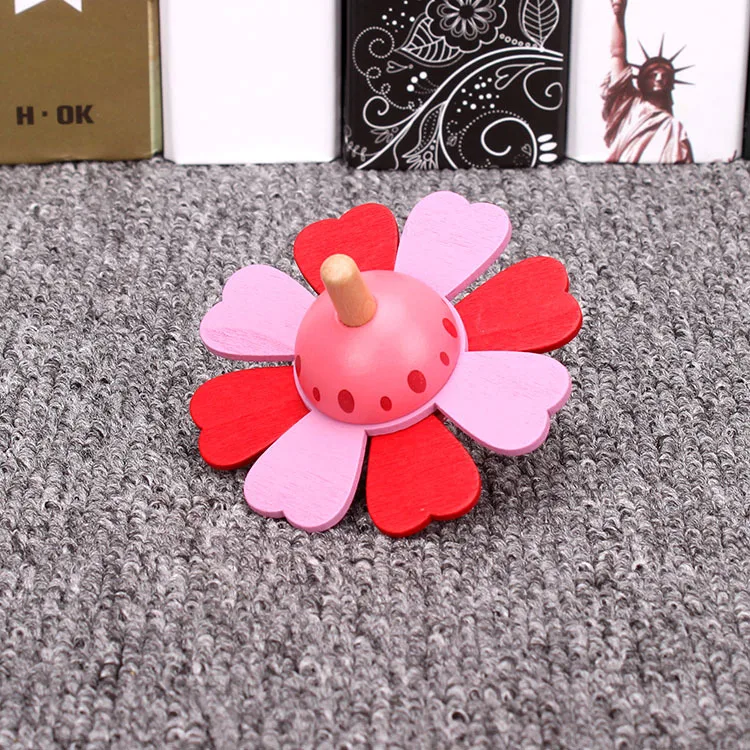 Handmade Flower Painted Wood Spinning Tops Wooden Toys Educational Toys Kindergarten Standard Tops Children Toys 1pc