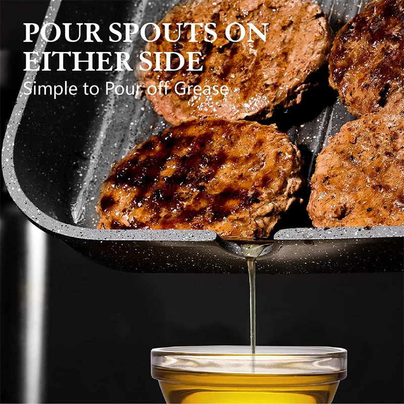 Nonstick Grill Pan For Stove Tops Versatile Griddle Pan With Pour Spouts Durable Grill Skillet For Indoor & Outdoor Grilling