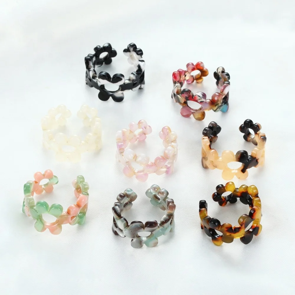 acetate flower ring band  resin tortoiseshell finger ring