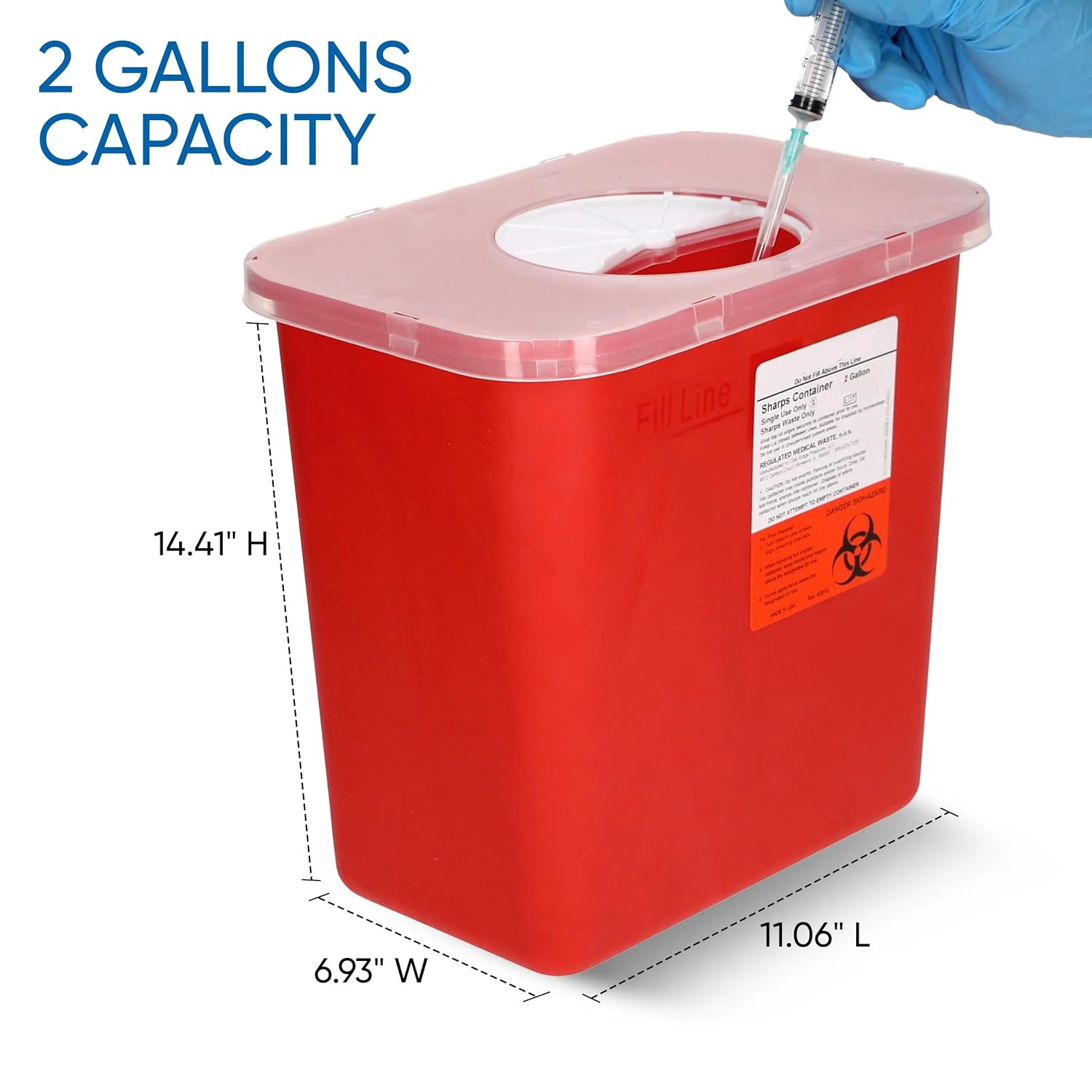 CE Certified 8 Quart 2 Gallon Biohazard Needle and Syringe Disposal Sharps Container with Rotating lid
