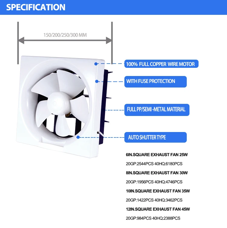 Hot Sale Low Noise High Quality Ceiling Mount Ventilation Fan and Exhaust Fan 6/8/10/12 inch