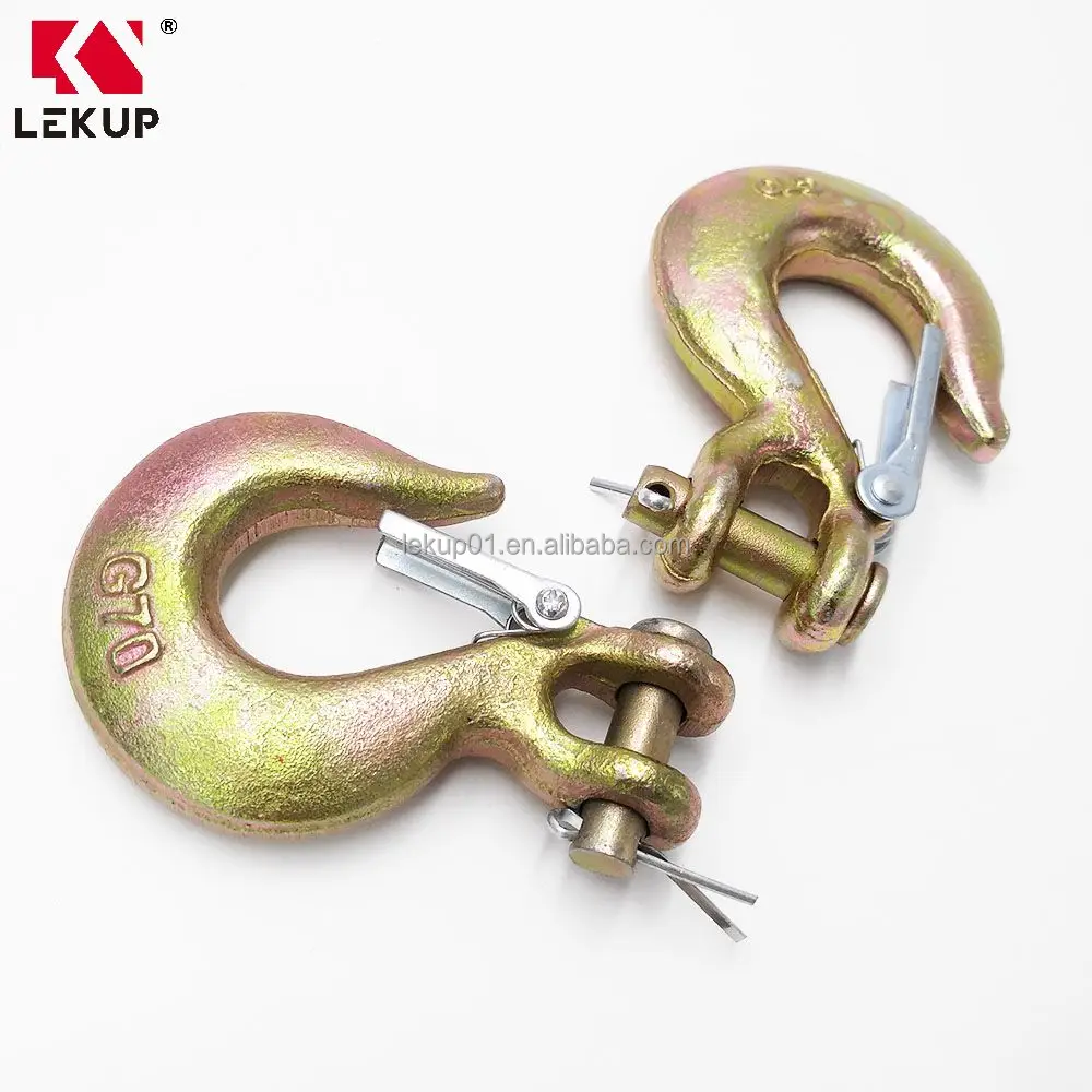 Heavy Duty Forged Steel Safety Hook with Latch G70 Tow Chain Clevis Grab Hook Trailer Truck Grade 70 Clevis Slip Hook