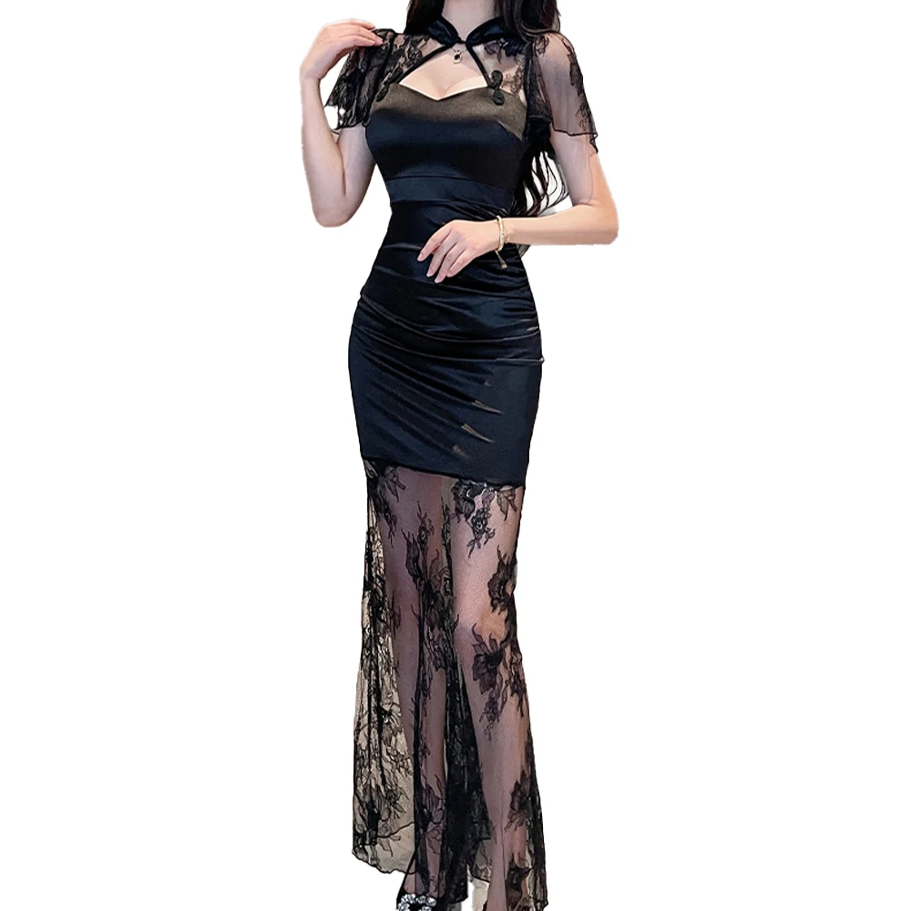 Элегантное Новое улучшенное платье Cheongsam длиной макси в китайском стиле с кружевной отделкой Изысканное вечернее