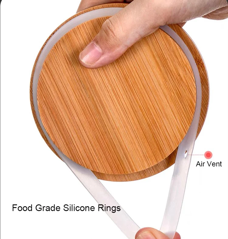 Sample Available Clear Glass Food Storage Jars Containers with Airtight Bamboo Lid for Candy, Cookie, Rice, Sugar, Flour, Pasta, Nuts