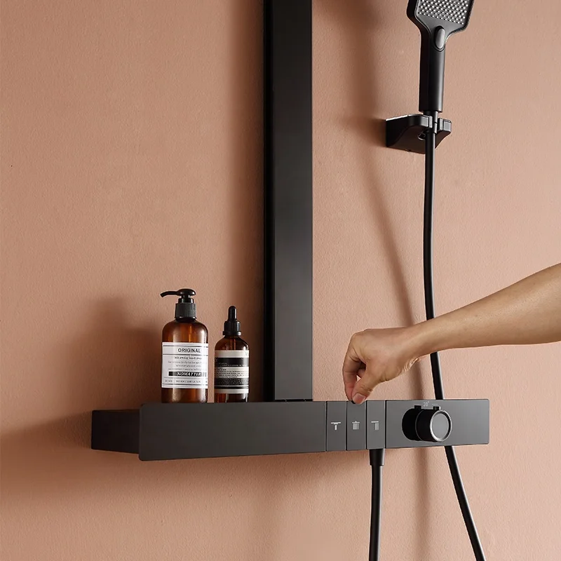 Factory stock brass black piano keys Wall mounted multifunctional thermostatic rainfall  bath shower faucets