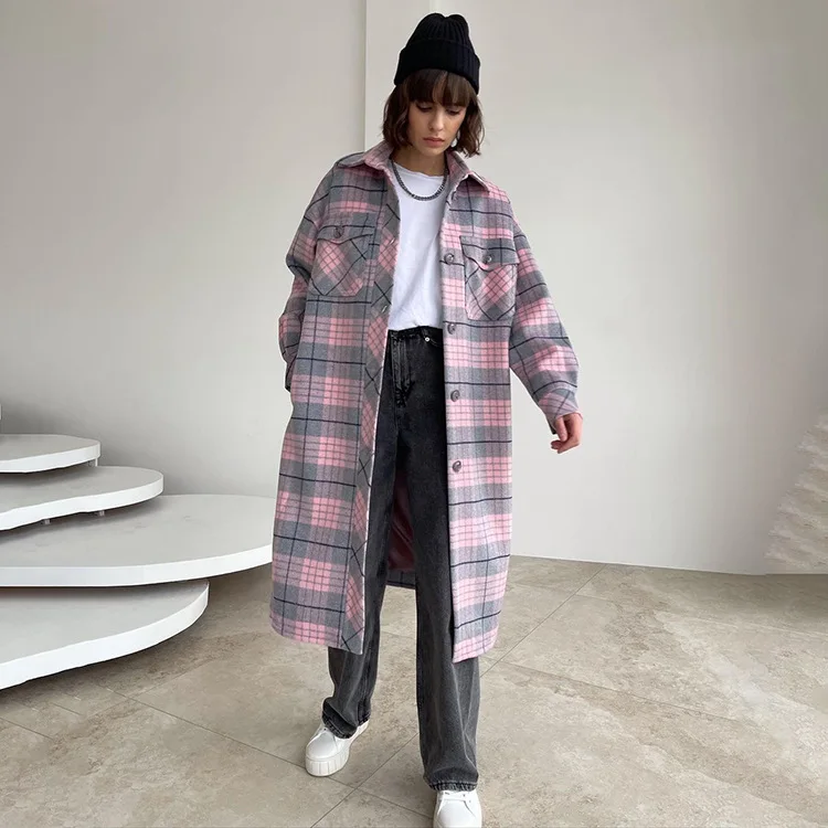 2023 New Arrival Streetwear Warm Turn Down Checkerboard Parkas Jackets Women Coats Winter And Autumn