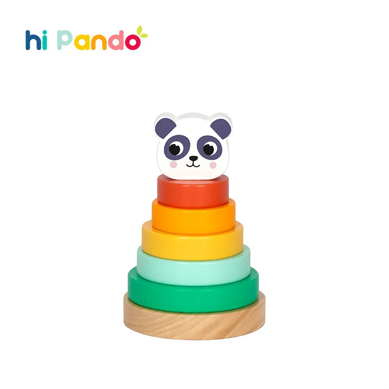 Rainbow Panda Tower Set Baby Stacking Ring Building Block Set Cup Wood Ring Color Educational Toy