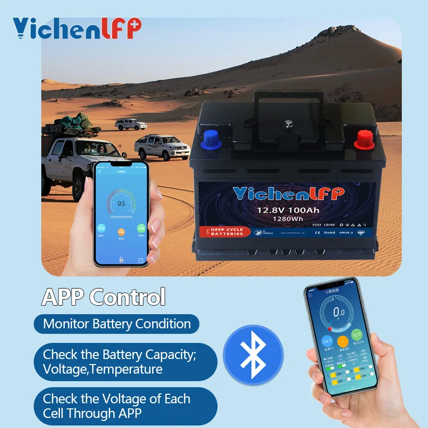 Waterproof 12V 100ah Cranking Amps LiFePO4 Lithium Ion Battery CCA1100 with Bluetooth