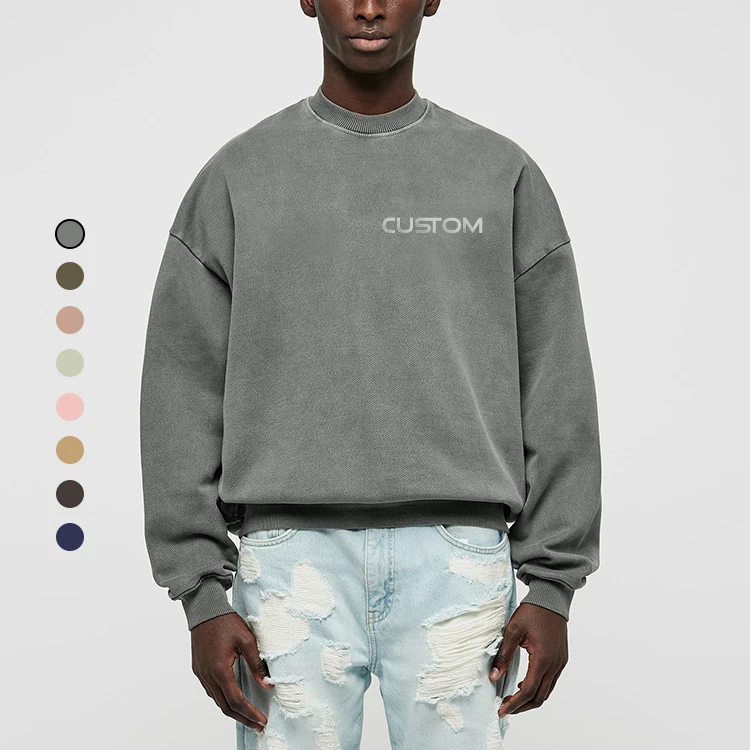 OEM изготовленный на заказ пуловер с декольте простой французский махровый оверсайз 100% хлопковый круглым вырезом джемпер для мужчин