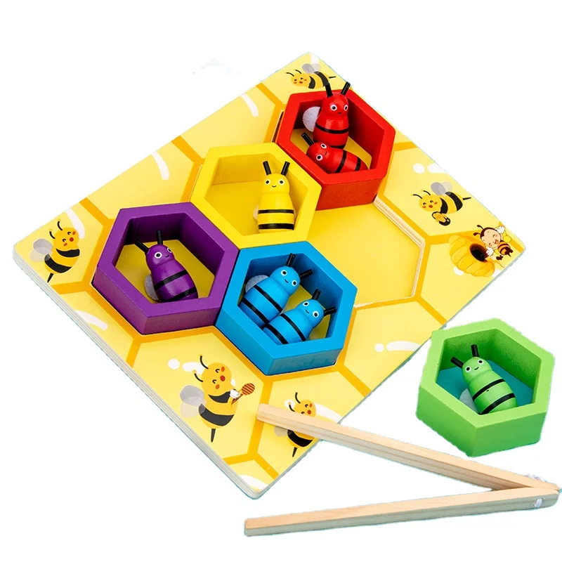 Education Wooden clip bee hive game Brain Development Educational Match Game Toys