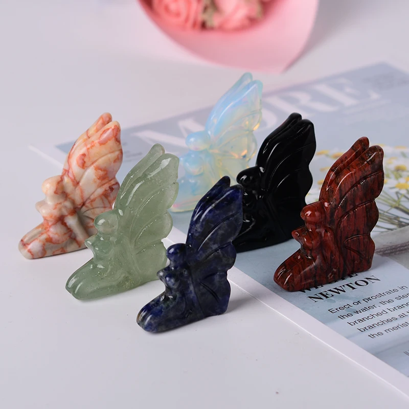Hand Carved Gemstonel Butterfly Crystal Obsidian Beautiful Faery Animals Figurine Ornaments