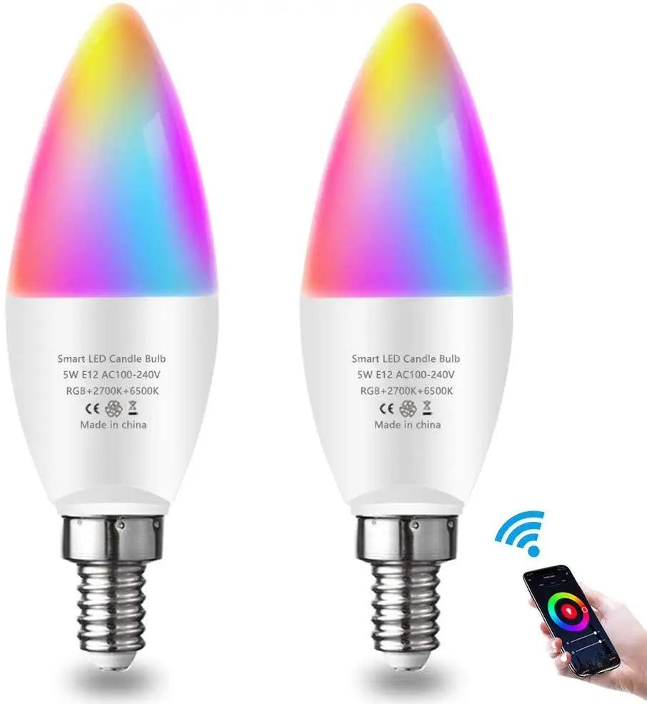 Smart Rgb Candle Light Bulb E12 E14 WiFi zigbee Candle RGB LED Light wireless Voice Control