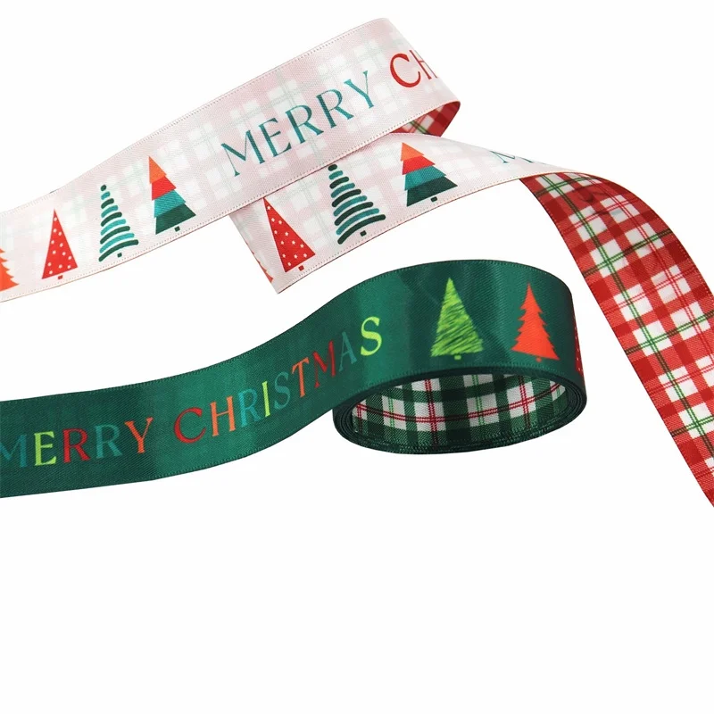 Wholesale Christmas Ribbon for christmas tree grosgrain Satin ribbon Red Gold Elk Printed Webbing DIY for packaging Xmas Box