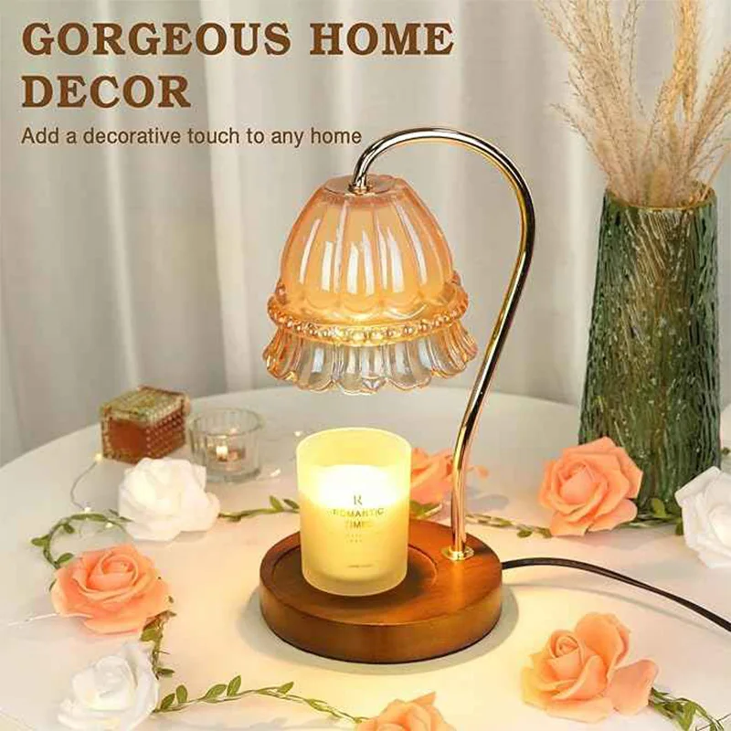 Wholesale Electric Glass Flower Shaped Lampshade Candle Crystal Lamp With Dimmer Timer Candle Warming Lamp