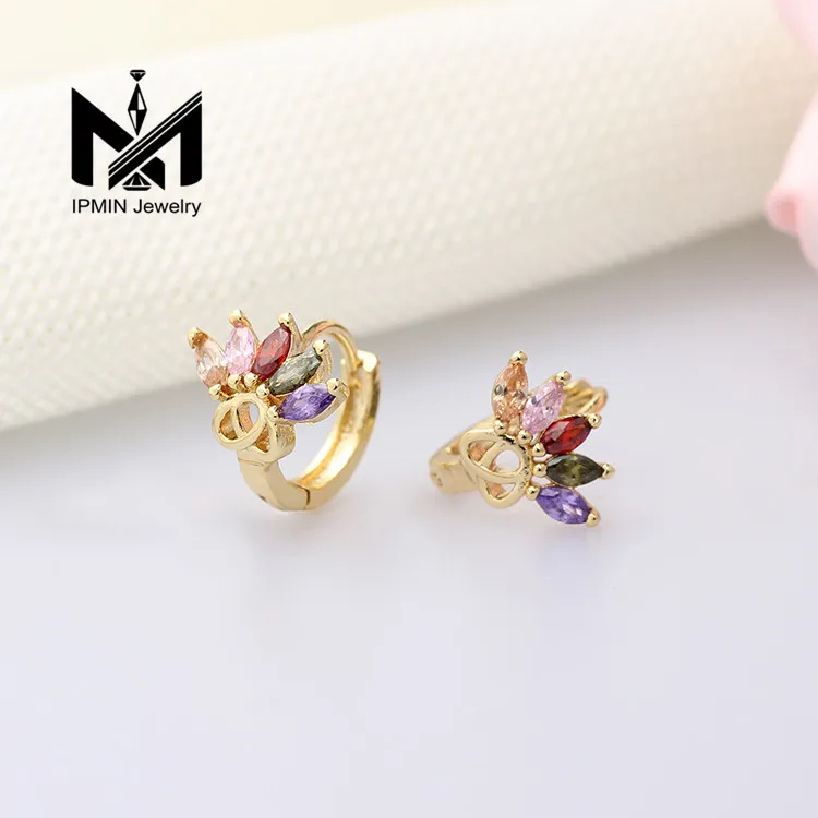 Wholesale Cheap Jewelry Multicolored Zircon Laminated Gold Woman Earrings
