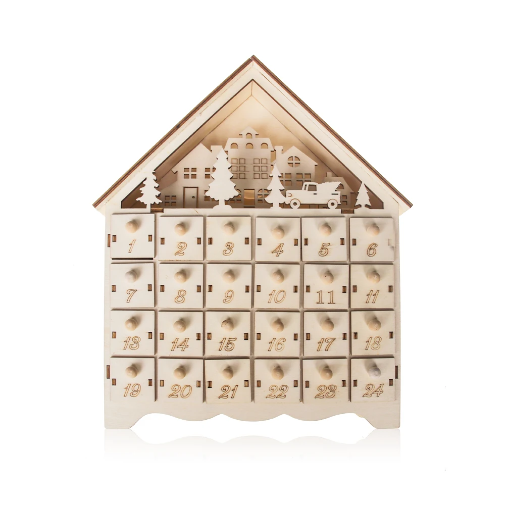 Wholesale custom christmas wood wooden house advent calendar