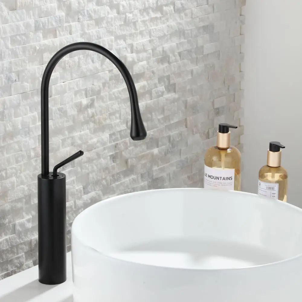 Beelee Black Color Bathroom Brass Water Drop Wash Basin Mixer Taps