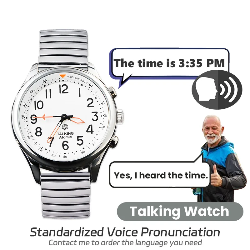 English/German/French Atomic Talking Watch time and date with  Loud voice Alarm watch for Visually Impaired and old people