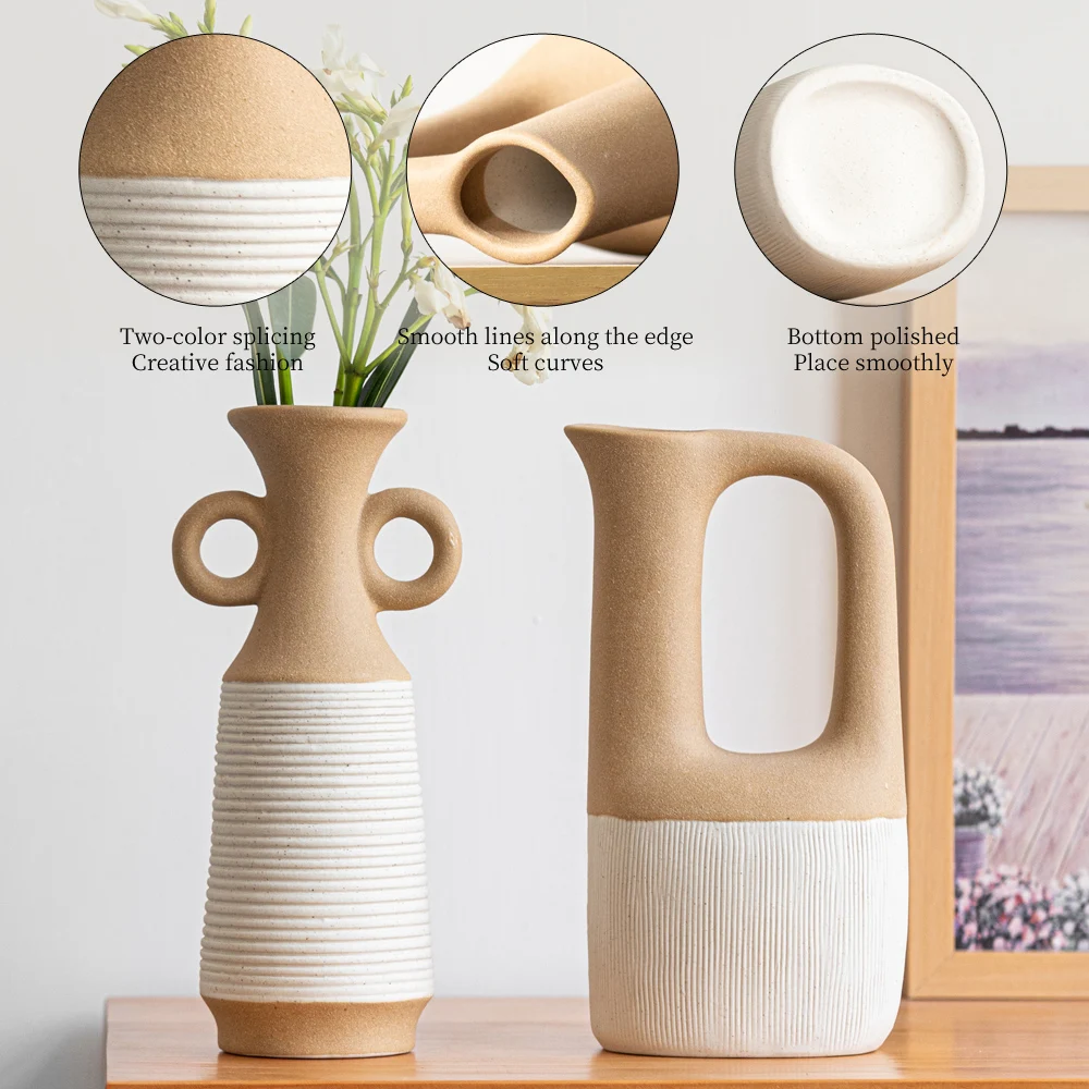 Modern Matte Frosted Double Ear Ceramic Vase Home Decor Gift Room Decoration