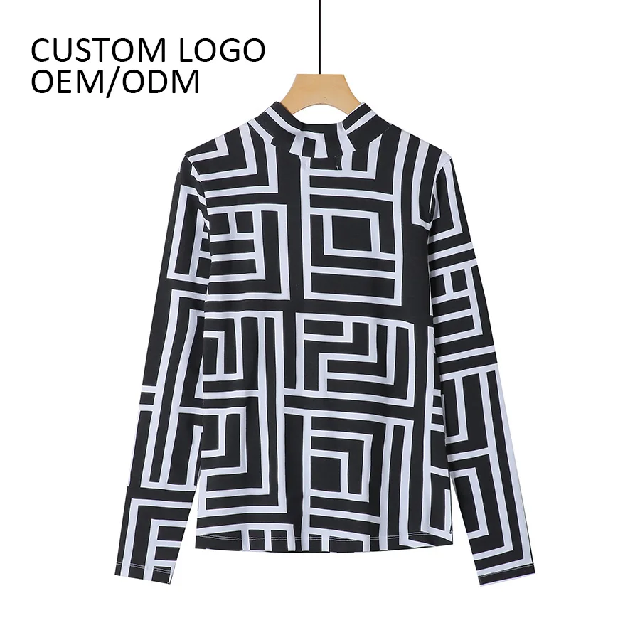custom logo OEM knitter pullover long sleeve Turtleneck striped fit slim underwear casual shirts for women