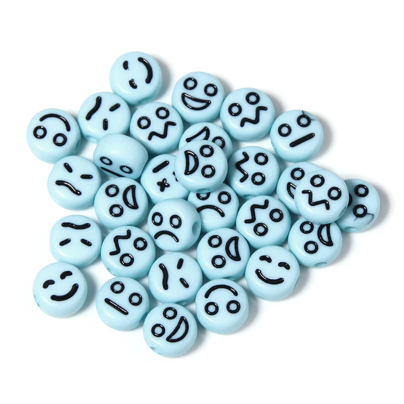 100 шт./пакет плоские круглые рисунком в виде улыбающихся рожиц; С рисунком смайлика; Бусинки акриловые бусины Свободные Spacer Бусины для бижутерии, материал для рукоделия