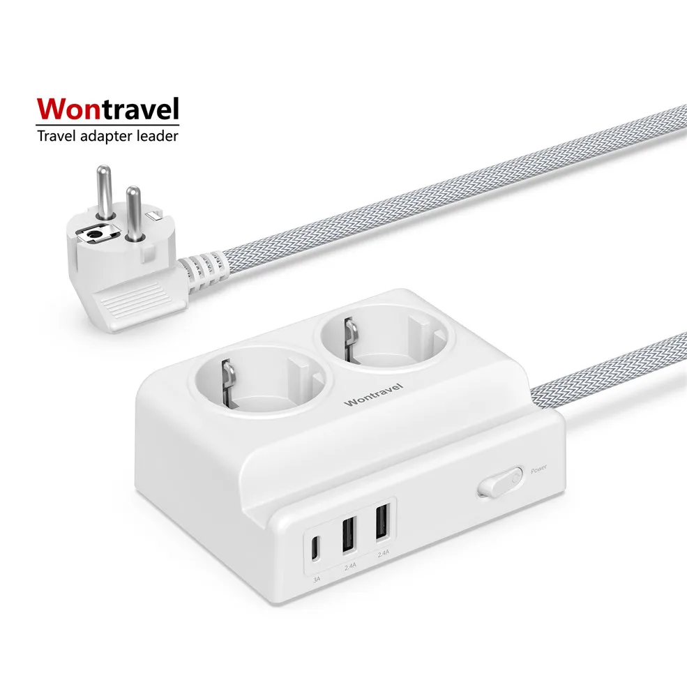 
New EU outlet extension socket multi plug 2 outlets 3usb plug socket desktop power strip 