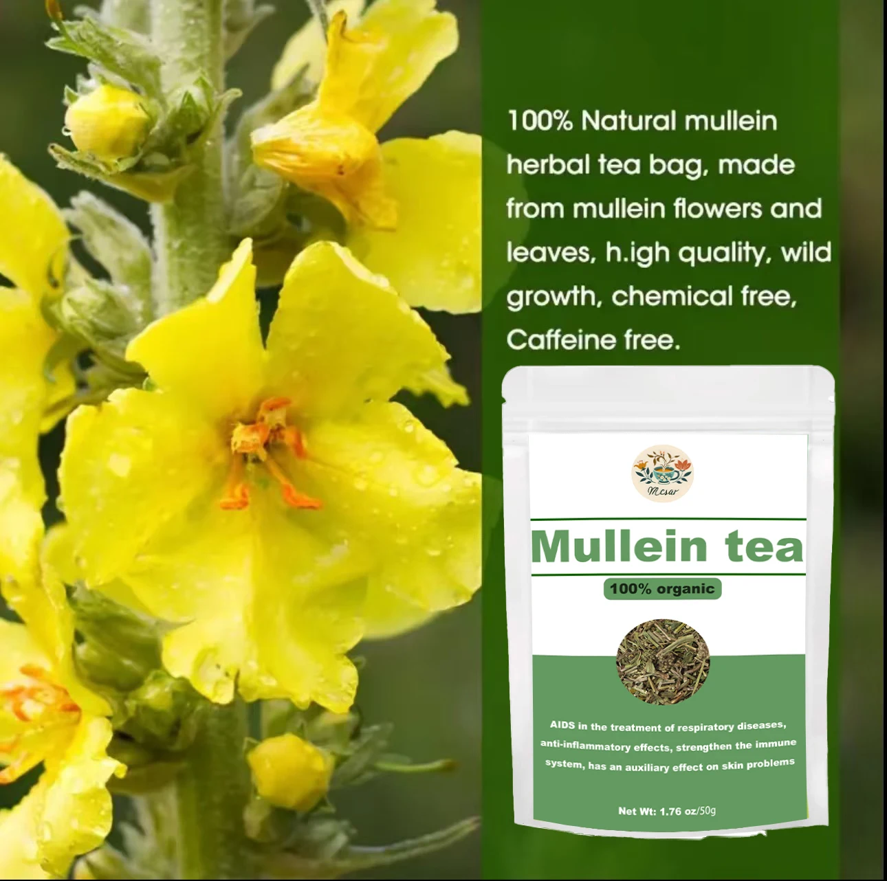 Mullein Leaf Natural Dried Flavored Herb Tea Health Caffeine-Free Lungs Support Respiratory