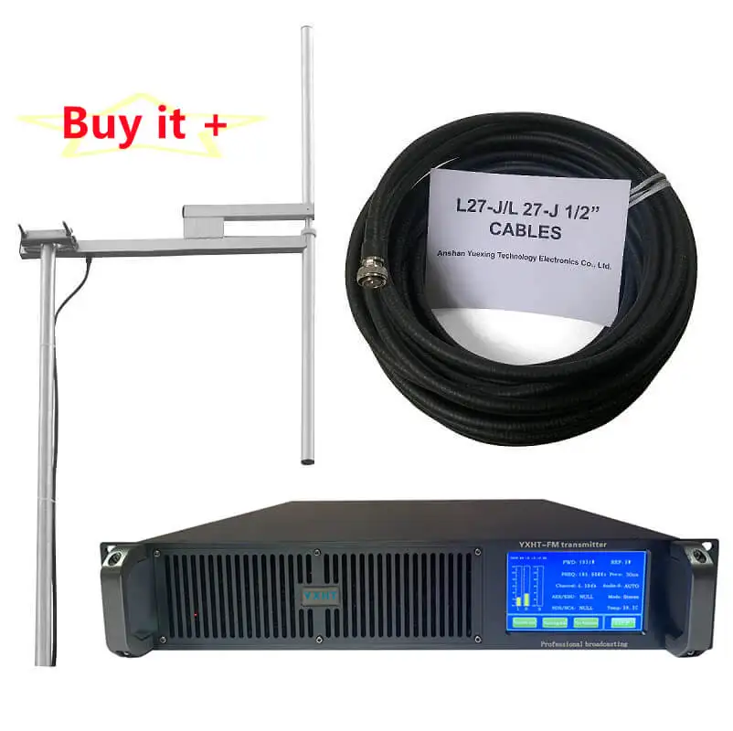 Digital 1200 watt Touch Screen YXHT-2 1.2KW FM Transmitter + 1-Bay Antenna + 30 Meters Cables with Connector 3 Equipments