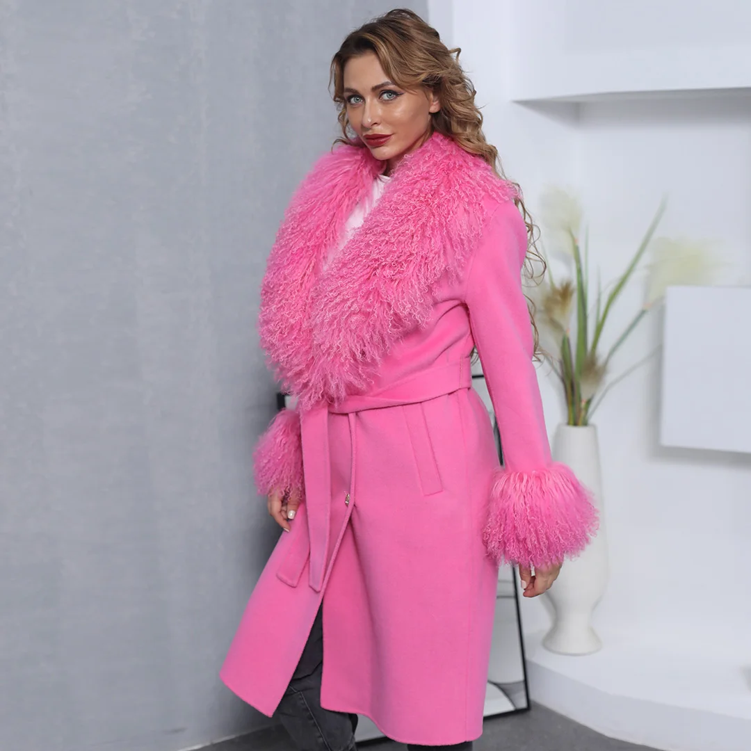 Factory Directly Sell Drop Ship Fashion Style Sheep Wool Jacket Women Fur Collar Winter Coat