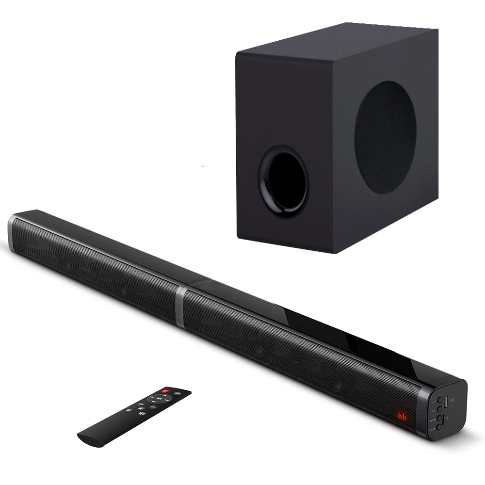 shenzhen factory retail 2.1ch wireless sound bar detachable blue tooth soundbar with subwoofer 80W Soundbar speaker for tv