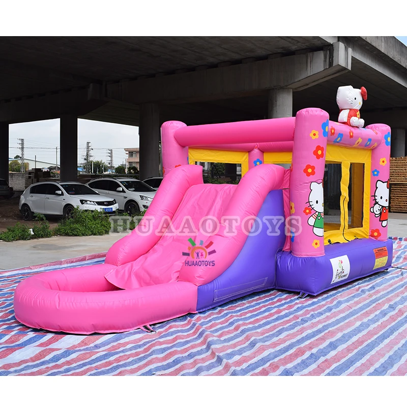 Pink Inflatable Bounce House Combo CAT Theme Jumps Castle With Slides Inflatable Bouncer Combo For Sale