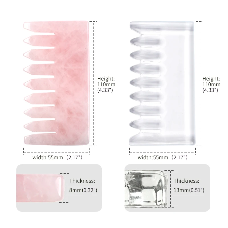 Custom Logo Pure Natural Jade Stone Gua Sha Hair Comb OEM/ODM Head Hair Massage Quartz Guasha Comb