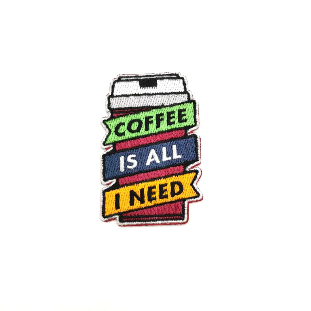 Customized designer coffee cup full embroidery patches stitch fabric badge