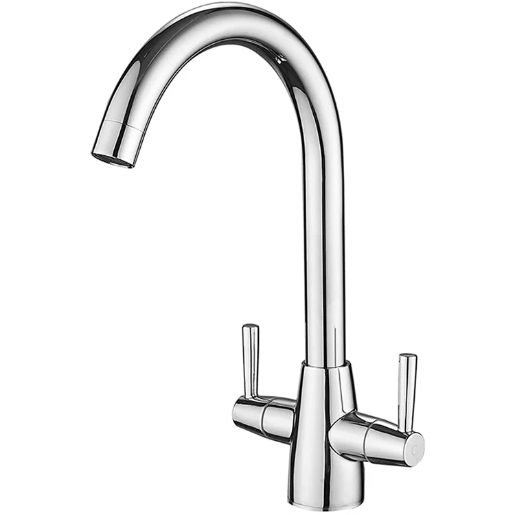 Kitchen Mixer Tap Dual Lever Swivel Spout Chrome Sink Taps With Uk Standard Fittings