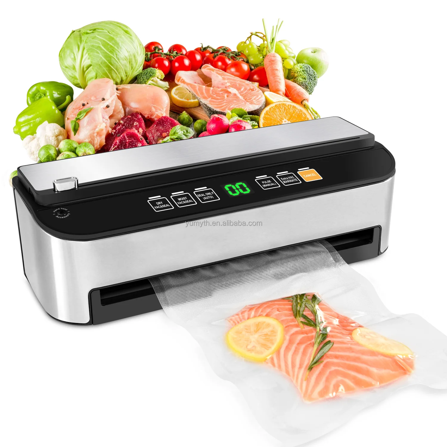 Factory Direct Sales Plastic Stainless Steel Household Food Vacuum Sealer With LED Indicator Built-in Bag Cutter Roll Chamber