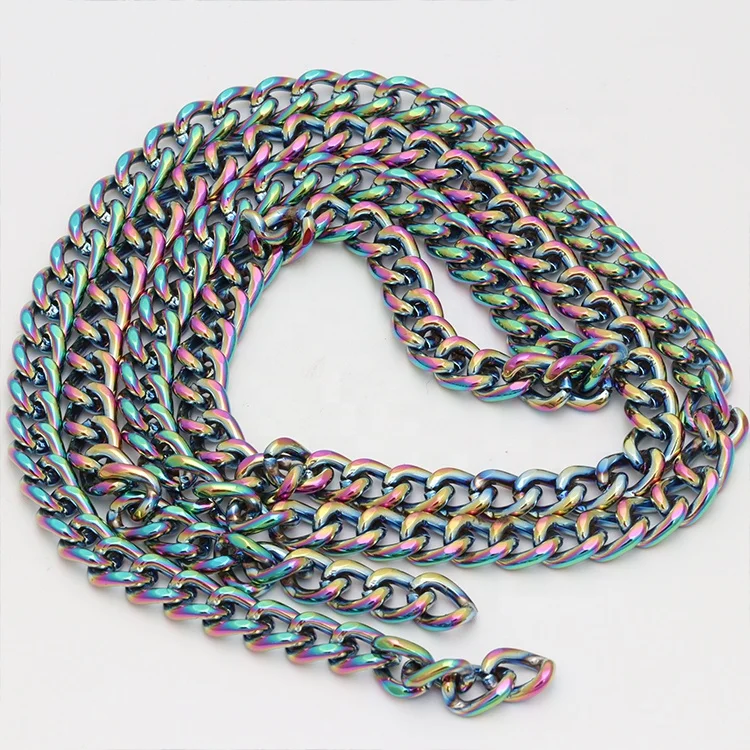 Iridescent metal chain for purse bag high quality plating colourful metal chain