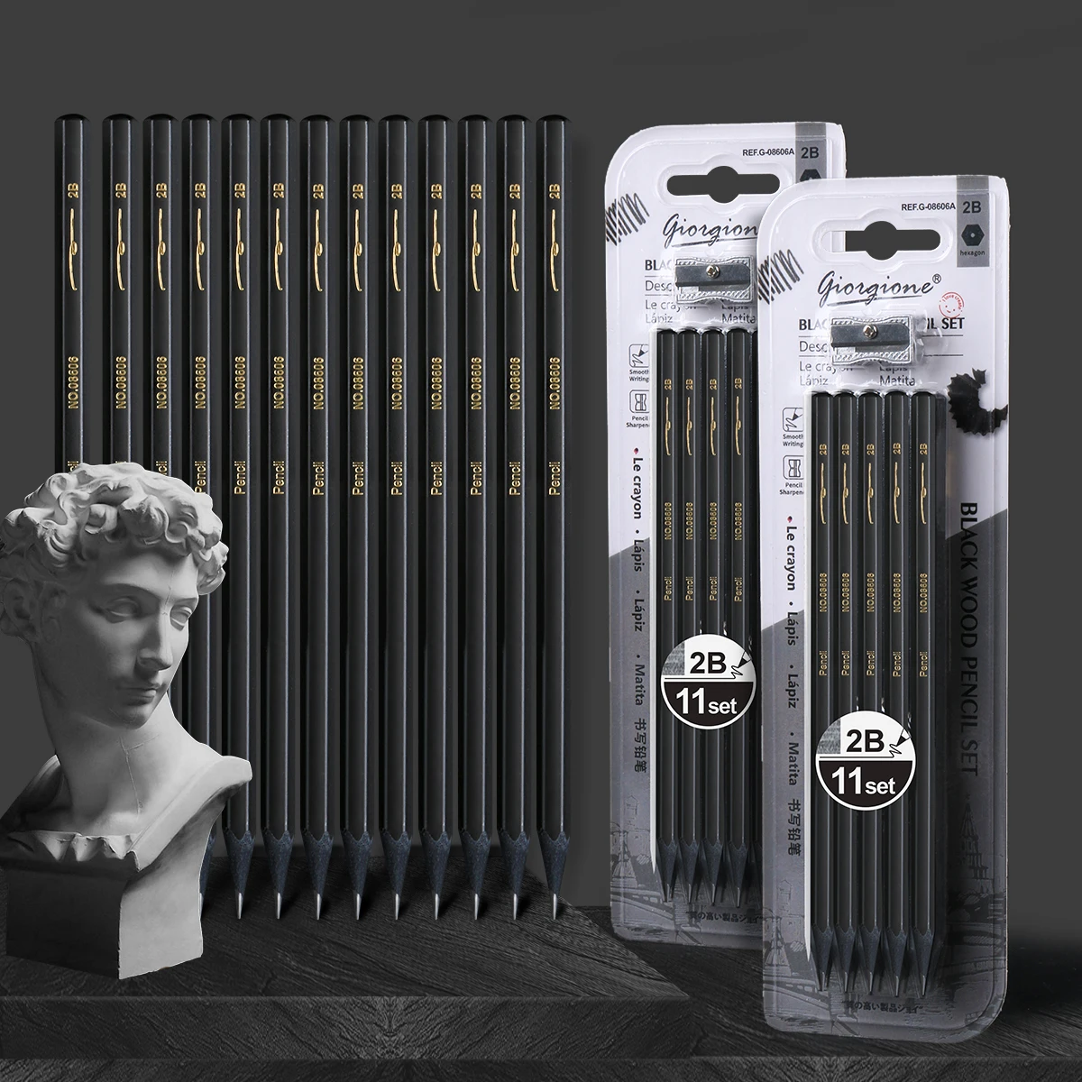 Giorgione Newest General 11pcs Art Black Sketching Pencils Hard Graphite 2B Charcoal Pencils Set For Students Drawing