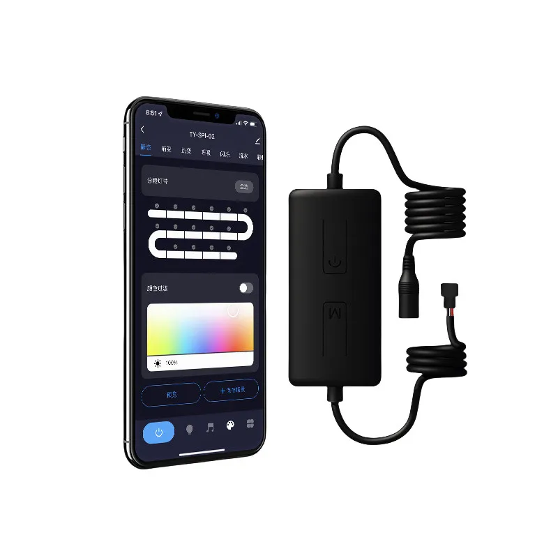 Tuya WiFi Smart LED SPI Controller DC5-24V 12A 288W 200 Pixel Magic Colour Dimmer for 2811 WS2812B Addressable RGBIC Strip Light