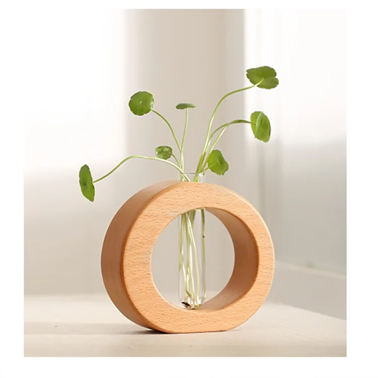 Glass vase wooden stand flower pot hydroponic plant home garden