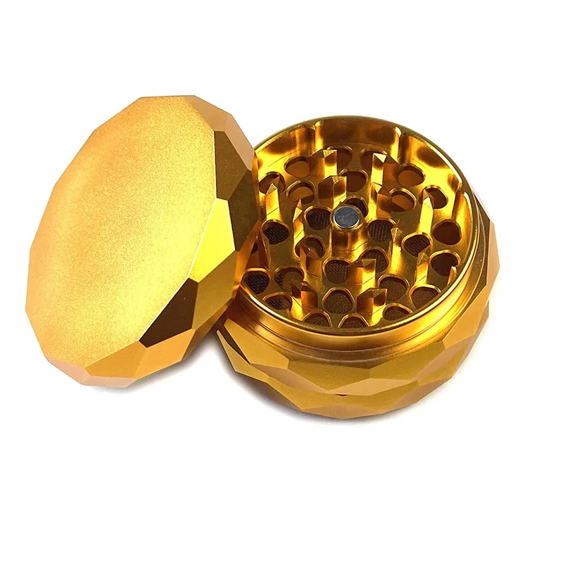 Diamond shape tobacco accessories BETTER QUALITY ALUMINUM alloy smoke grinder 63MM four-layer diamond edge mosaic metal grinder