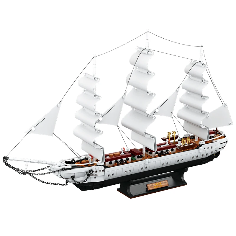 MOC Sailboat White Swan Ship Model Building Bricks Set Creative Educational DIY Plastic Construction Toys Gifts for Decoration