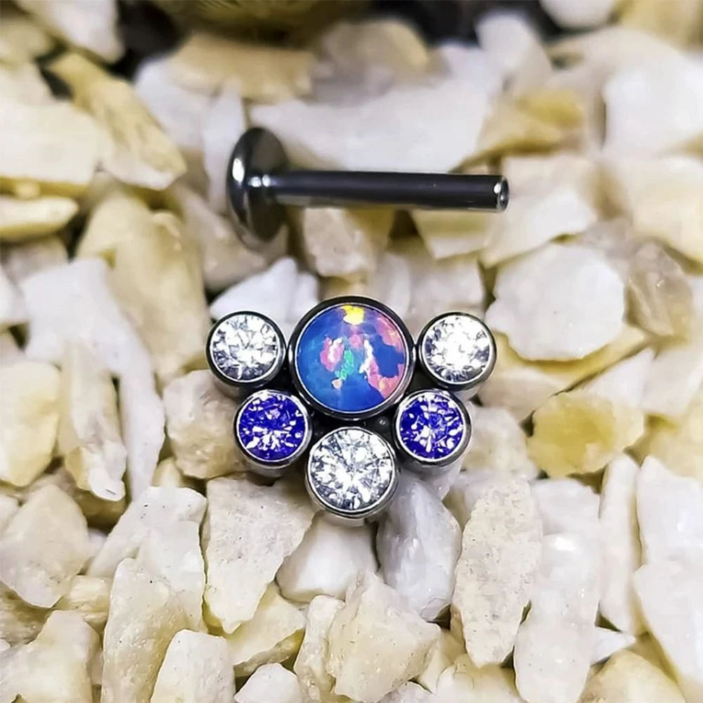 Wholesale G23 ASTM F136 titanium internal thread luxury zicon opal studs earrings Lip Nail Piercing fashion jewelry earrings