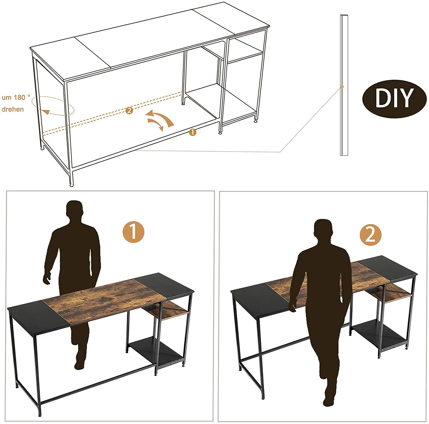 Стол компьютерный со стальной рамой и полкой для хранения в современном