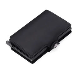 Genuine Leather RFID Blocking Card Holder Slim Wallet Aluminum Alloy Card Box With Portable Anti Pop Up Function Business Gift