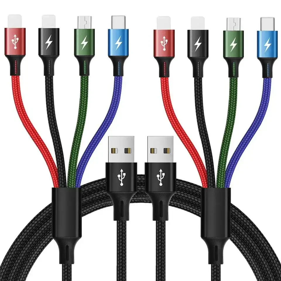 4 in 1 Multi USB Charging Cable 3A Fast Charging USB Data Cable For IOS Type-C Micro Support Charging 4 Different Devices
