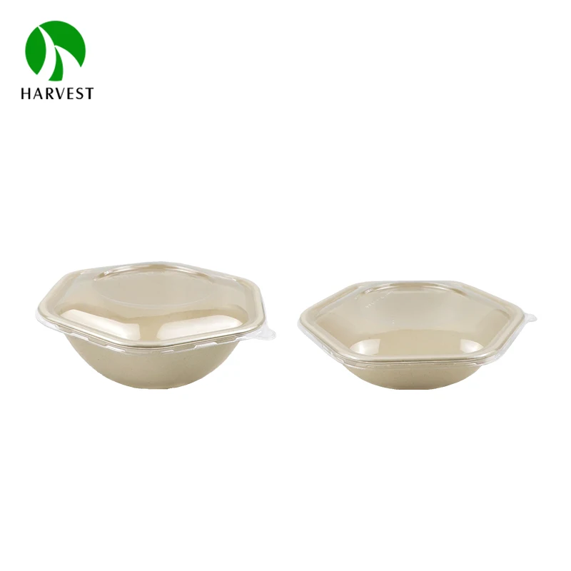 34oz Biodegradable Pulp Sugarcane Disposable To Go Poke Salad Hexagonal Bagasse Bowl